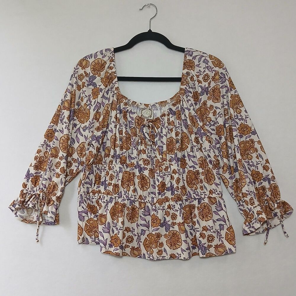 Truself Floral Paisley Stretchy Cropped Top Boho Indie Festival Large Summer#920